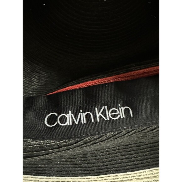 CALVIN KLEIN Women's Sun Hat Striped  Paper Polyester Black White Red One Size - Picture 5 of 7